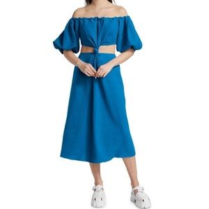 Farm Rio Knotted Cut-Out Linen-Blend Midi-Dress 💙